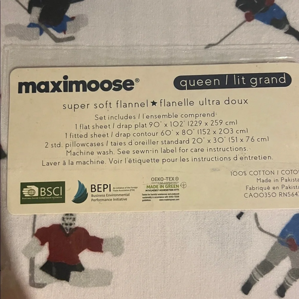 Queen Size Hockey Players Sticks Sports  Flannel Sheet Set Maximoose New